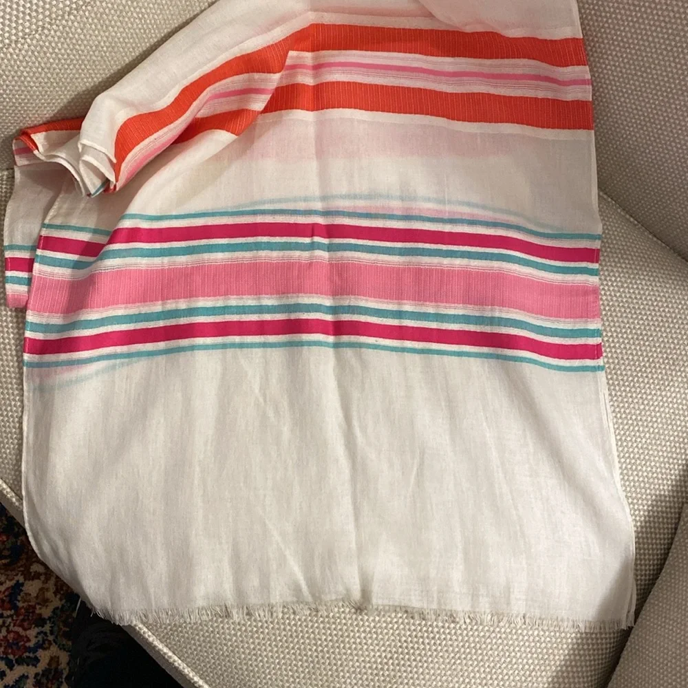 Colorful Pink/ Coral/ Turquoise Striped Oblong Scarf